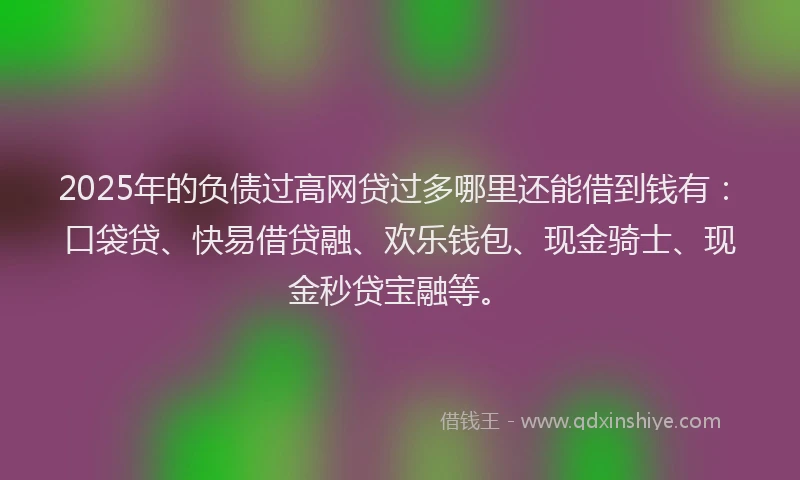 2025年的负债过高网贷过多哪里还能借到钱有：口袋贷、快易借贷融、欢乐钱包、现金骑士、现金秒贷宝融等。
