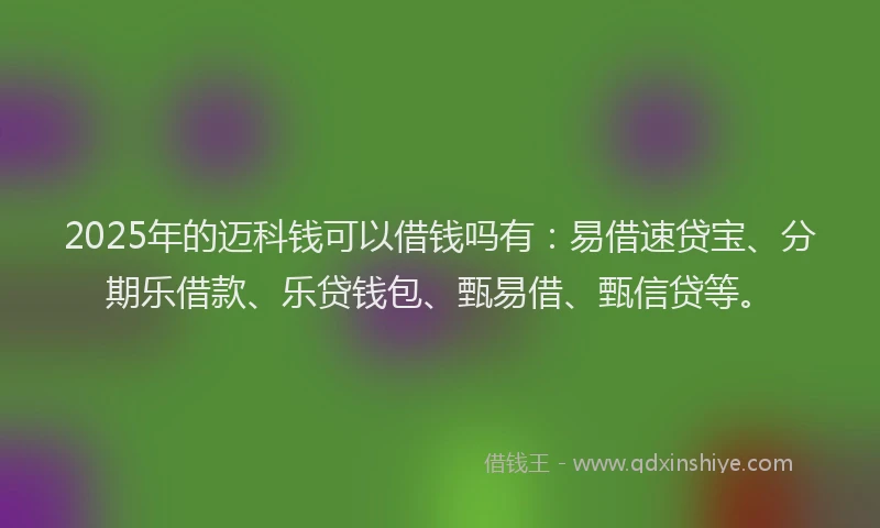2025年的迈科钱可以借钱吗有：易借速贷宝、分期乐借款、乐贷钱包、甄易借、甄信贷等。