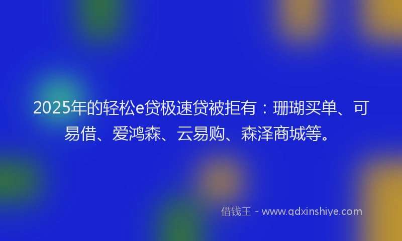 2025年的轻松e贷极速贷被拒有：珊瑚买单、可易借、爱鸿森、云易购、森泽商城等。