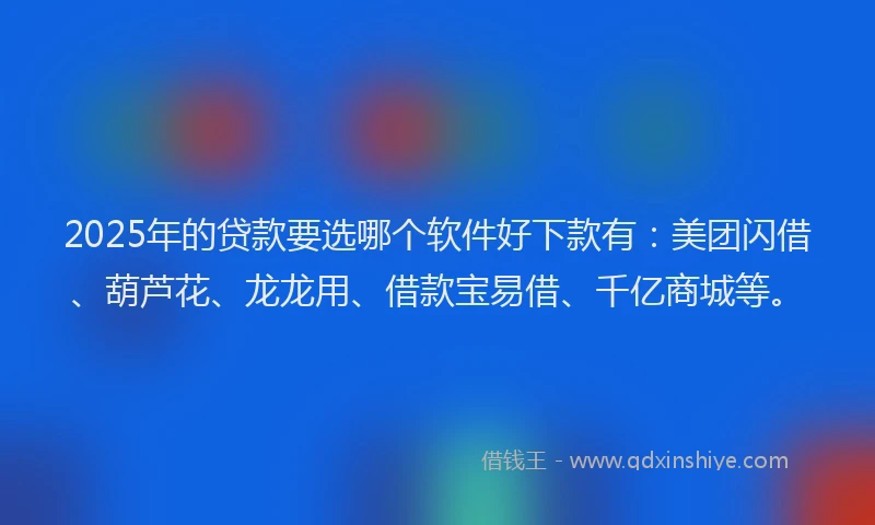2025年的贷款要选哪个软件好下款有：美团闪借、葫芦花、龙龙用、借款宝易借、千亿商城等。