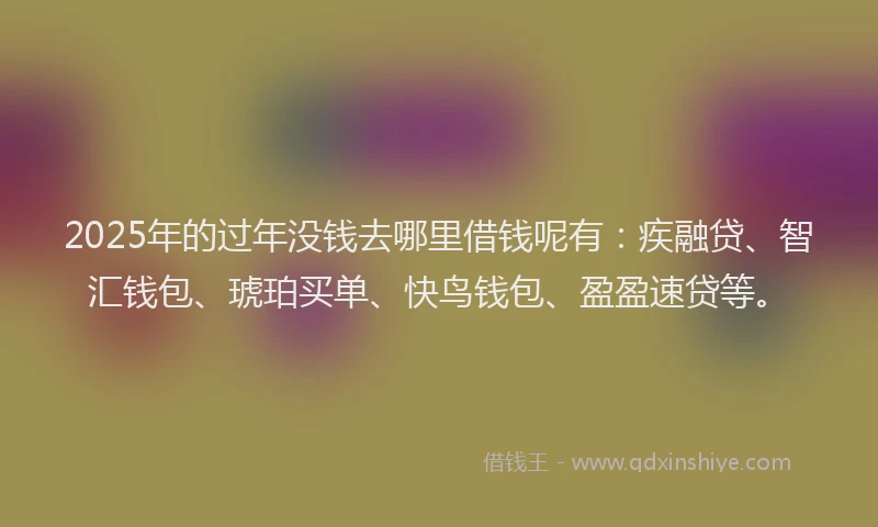 2025年的过年没钱去哪里借钱呢有：疾融贷、智汇钱包、琥珀买单、快鸟钱包、盈盈速贷等。