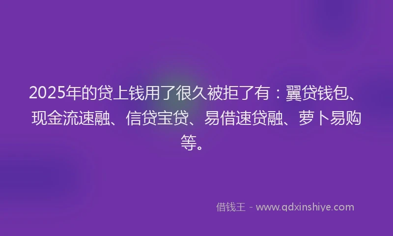 2025年的贷上钱用了很久被拒了有：翼贷钱包、现金流速融、信贷宝贷、易借速贷融、萝卜易购等。