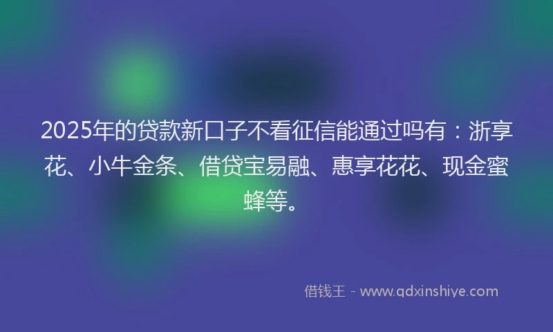 2025年的贷款新口子不看征信能通过吗有：浙享花、小牛金条、借贷宝易融、惠享花花、现金蜜蜂等。