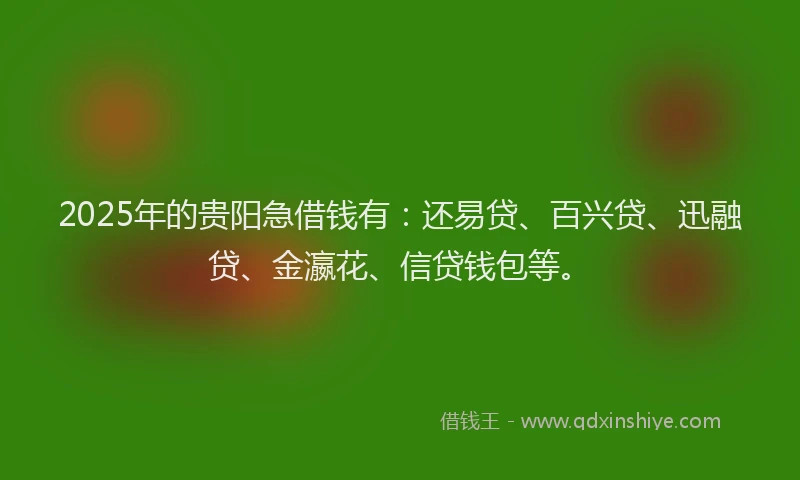 2025年的贵阳急借钱有：还易贷、百兴贷、迅融贷、金瀛花、信贷钱包等。