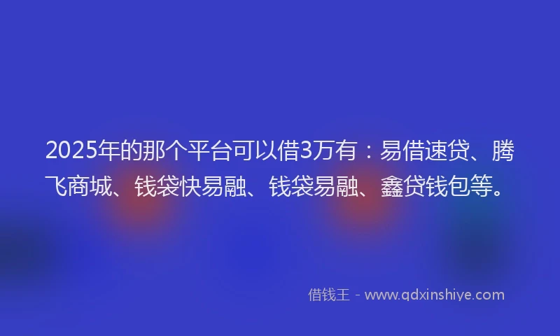 2025年的那个平台可以借3万有：易借速贷、腾飞商城、钱袋快易融、钱袋易融、鑫贷钱包等。