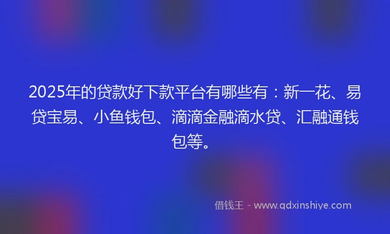 2025年的贷款好下款平台有哪些有：新一花、易贷宝易、小鱼钱包、滴滴金融滴水贷、汇融通钱包等。
