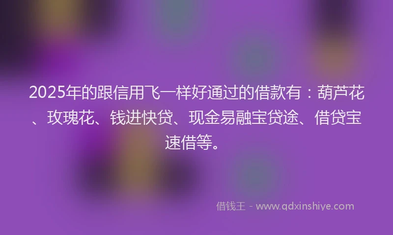2025年的跟信用飞一样好通过的借款有：葫芦花、玫瑰花、钱进快贷、现金易融宝贷途、借贷宝速借等。