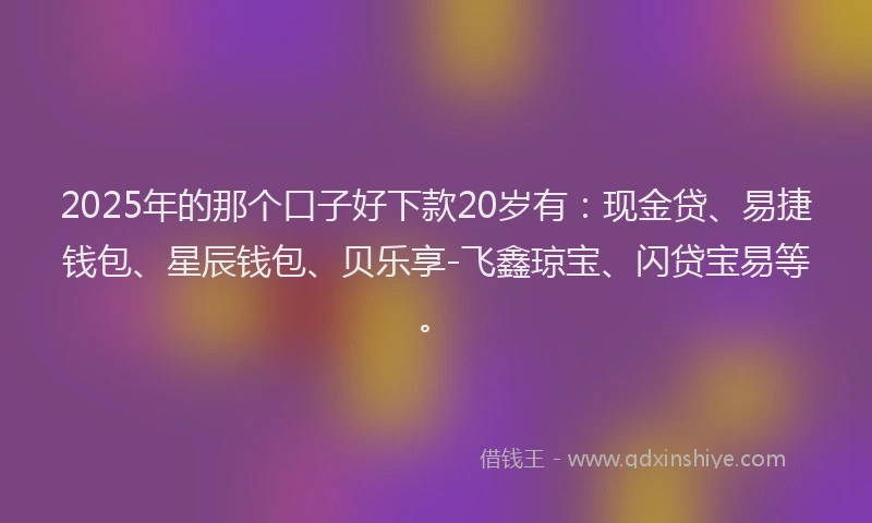 2025年的那个口子好下款20岁有：现金贷、易捷钱包、星辰钱包、贝乐享-飞鑫琼宝、闪贷宝易等。