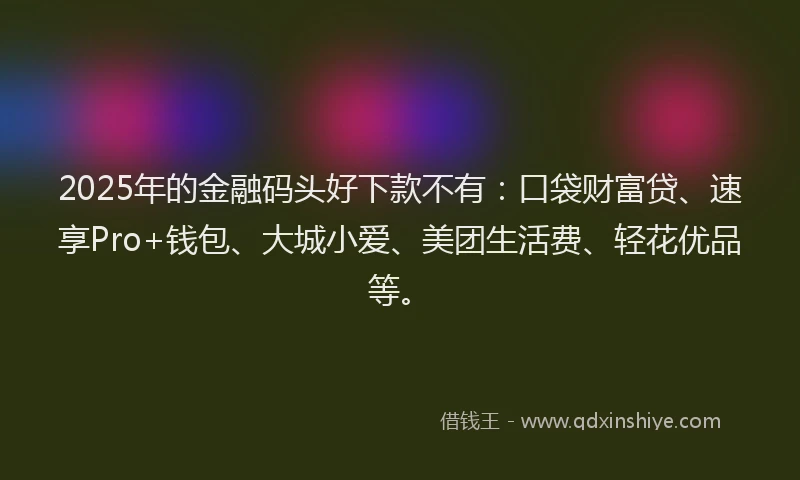 2025年的金融码头好下款不有：口袋财富贷、速享Pro+钱包、大城小爱、美团生活费、轻花优品等。