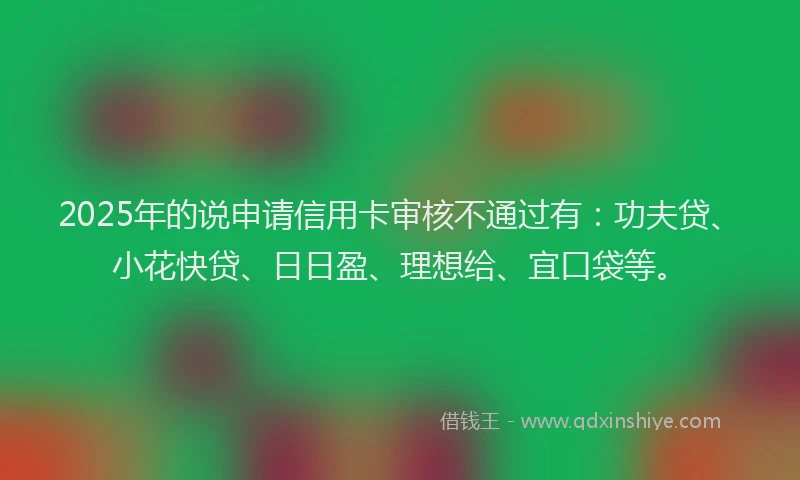 2025年的说申请信用卡审核不通过有：功夫贷、小花快贷、日日盈、理想给、宜口袋等。