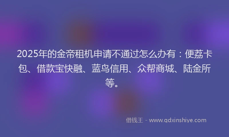 2025年的金帝租机申请不通过怎么办有：便荔卡包、借款宝快融、蓝鸟信用、众帮商城、陆金所等。