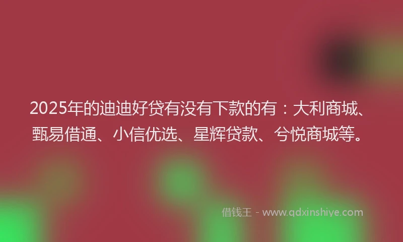 2025年的迪迪好贷有没有下款的有：大利商城、甄易借通、小信优选、星辉贷款、兮悦商城等。