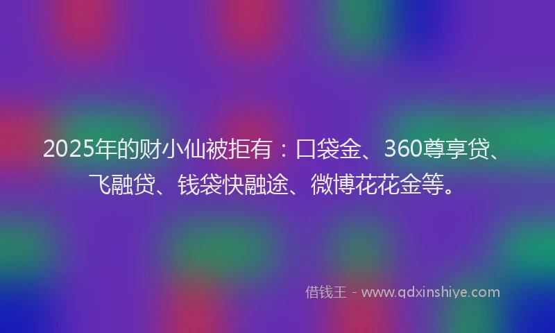 2025年的财小仙被拒有：口袋金、360尊享贷、飞融贷、钱袋快融途、微博花花金等。