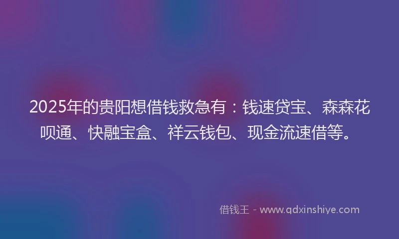 2025年的贵阳想借钱救急有：钱速贷宝、森森花呗通、快融宝盒、祥云钱包、现金流速借等。