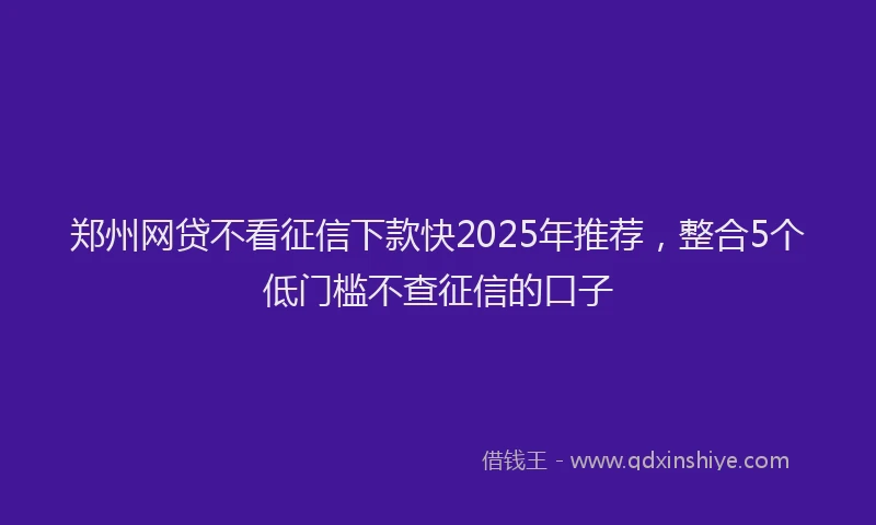 郑州网贷不看征信下款快2025年推荐，整合5个低门槛不查征信的口子