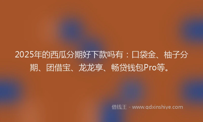 2025年的西瓜分期好下款吗有：口袋金、柚子分期、团借宝、龙龙享、畅贷钱包Pro等。