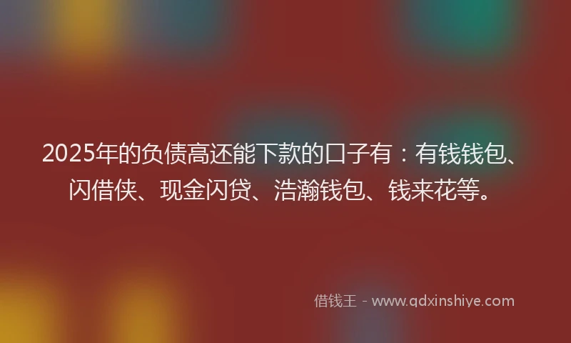 2025年的负债高还能下款的口子有：有钱钱包、闪借侠、现金闪贷、浩瀚钱包、钱来花等。