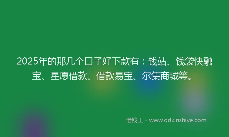 2025年的那几个口子好下款有：钱站、钱袋快融宝、星愿借款、借款易宝、尔集商城等。