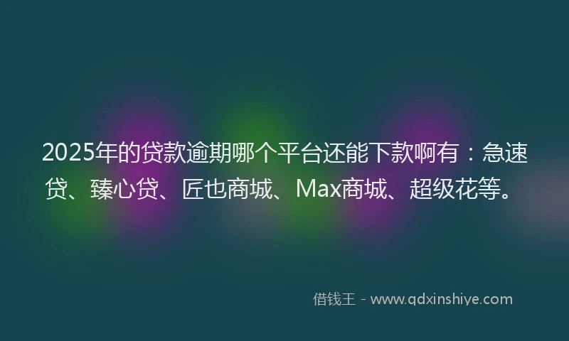 2025年的贷款逾期哪个平台还能下款啊有：急速贷、臻心贷、匠也商城、Max商城、超级花等。