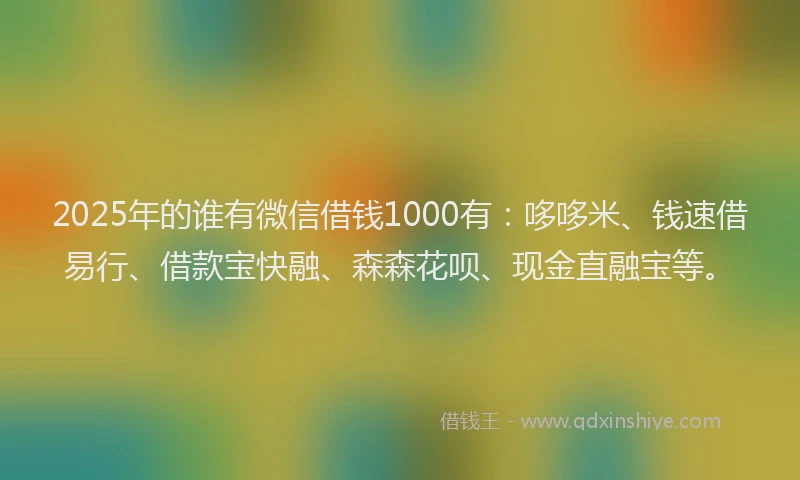2025年的谁有微信借钱1000有：哆哆米、钱速借易行、借款宝快融、森森花呗、现金直融宝等。