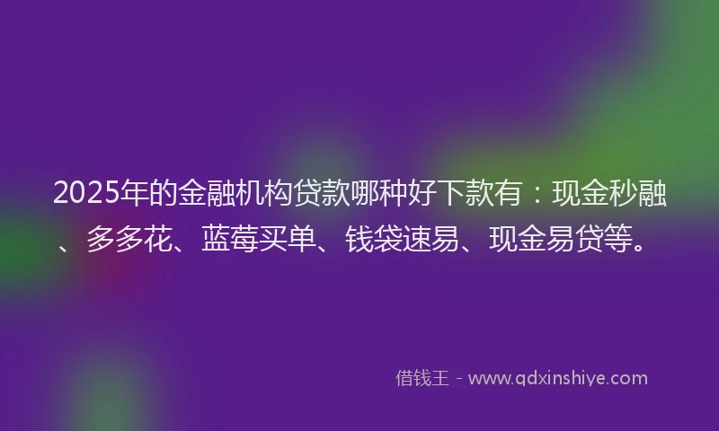 2025年的金融机构贷款哪种好下款有：现金秒融、多多花、蓝莓买单、钱袋速易、现金易贷等。