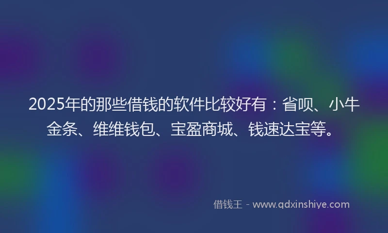 2025年的那些借钱的软件比较好有：省呗、小牛金条、维维钱包、宝盈商城、钱速达宝等。