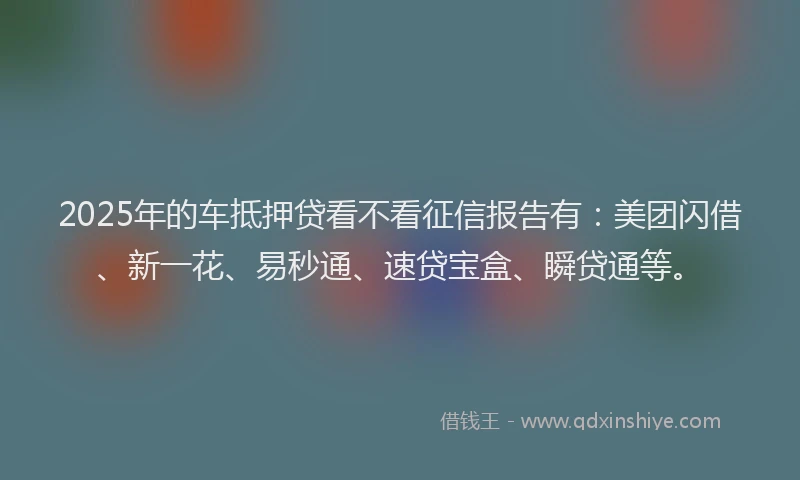 2025年的车抵押贷看不看征信报告有：美团闪借、新一花、易秒通、速贷宝盒、瞬贷通等。
