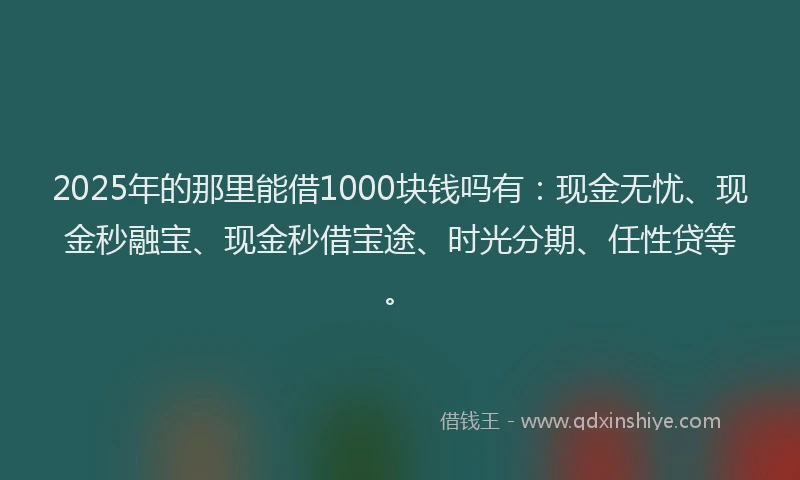 2025年的那里能借1000块钱吗有：现金无忧、现金秒融宝、现金秒借宝途、时光分期、任性贷等。