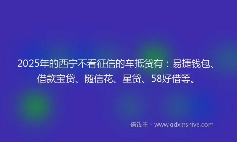 2025年的西宁不看征信的车抵贷有：易捷钱包、借款宝贷、随信花、星贷、58好借等。