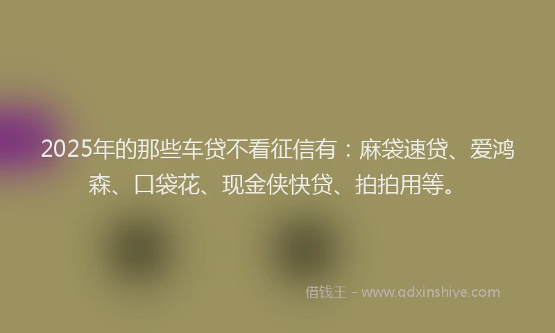 2025年的那些车贷不看征信有：麻袋速贷、爱鸿森、口袋花、现金侠快贷、拍拍用等。