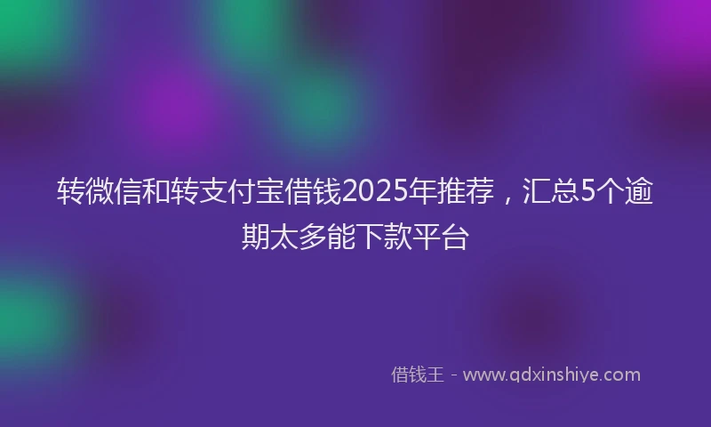 转微信和转支付宝借钱2025年推荐，汇总5个逾期太多能下款平台