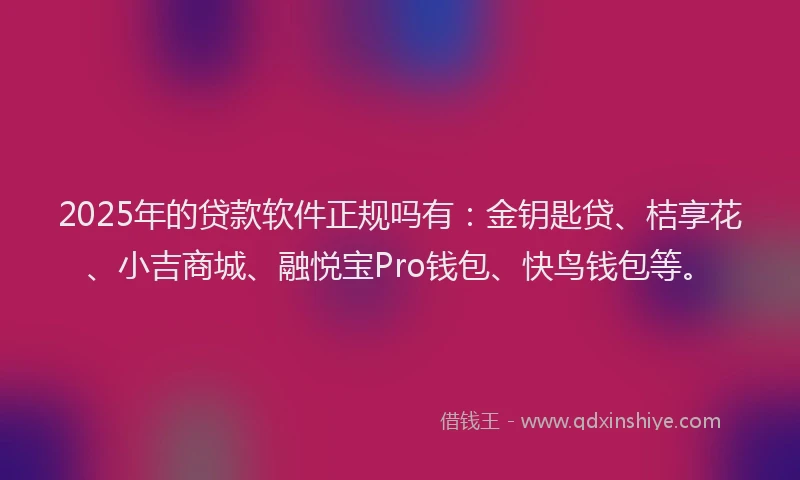 2025年的贷款软件正规吗有：金钥匙贷、桔享花、小吉商城、融悦宝Pro钱包、快鸟钱包等。