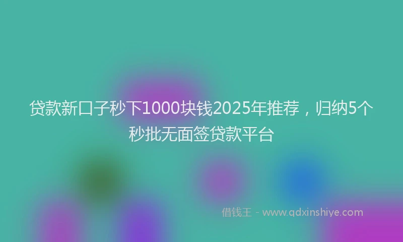 贷款新口子秒下1000块钱2025年推荐，归纳5个秒批无面签贷款平台