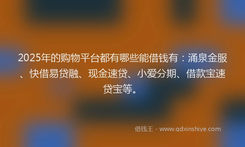 2025年的购物平台都有哪些能借钱有：涌泉金服、快借易贷融、现金速贷、小爱分期、借款宝速贷宝等。