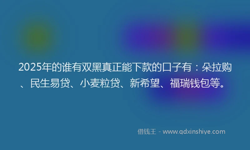 2025年的谁有双黑真正能下款的口子有：朵拉购、民生易贷、小麦粒贷、新希望、福瑞钱包等。
