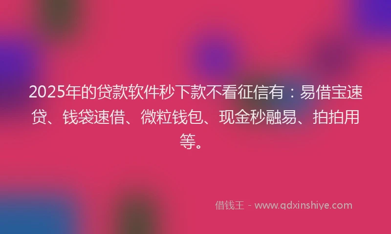 2025年的贷款软件秒下款不看征信有：易借宝速贷、钱袋速借、微粒钱包、现金秒融易、拍拍用等。