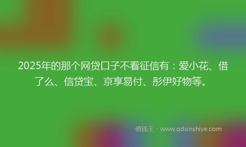 2025年的那个网贷口子不看征信有：爱小花、借了么、信贷宝、京享易付、彤伊好物等。