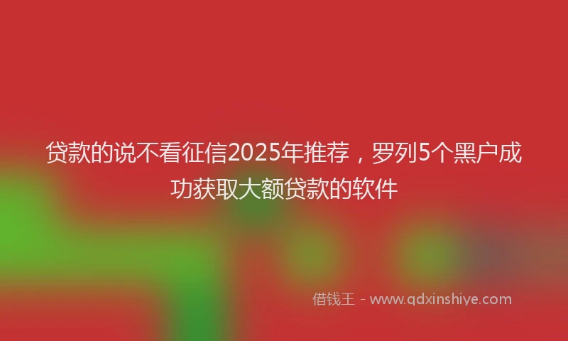 贷款的说不看征信2025年推荐，罗列5个黑户成功获取大额贷款的软件
