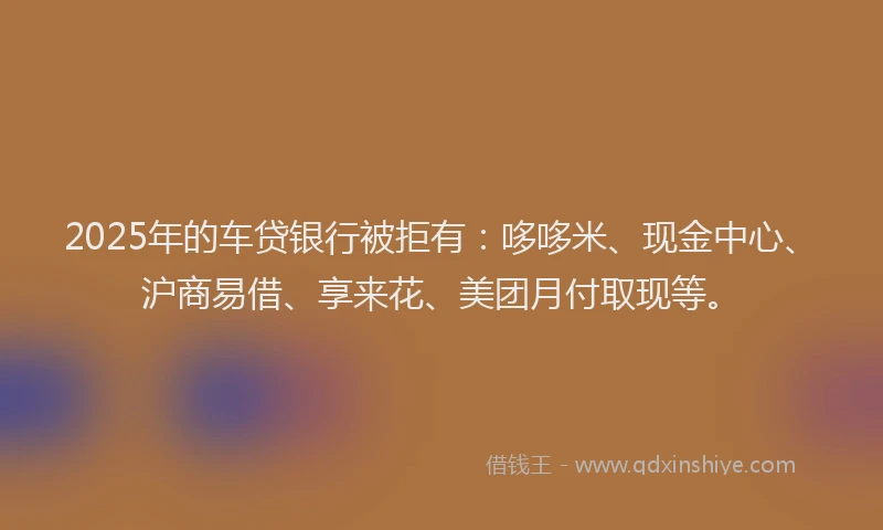 2025年的车贷银行被拒有：哆哆米、现金中心、沪商易借、享来花、美团月付取现等。