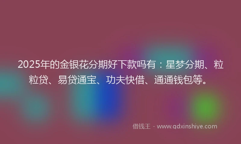 2025年的金银花分期好下款吗有：星梦分期、粒粒贷、易贷通宝、功夫快借、通通钱包等。