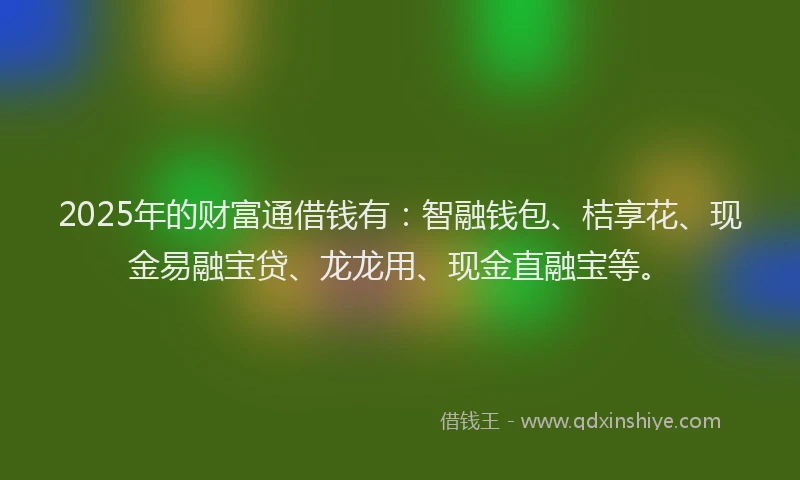 2025年的财富通借钱有：智融钱包、桔享花、现金易融宝贷、龙龙用、现金直融宝等。
