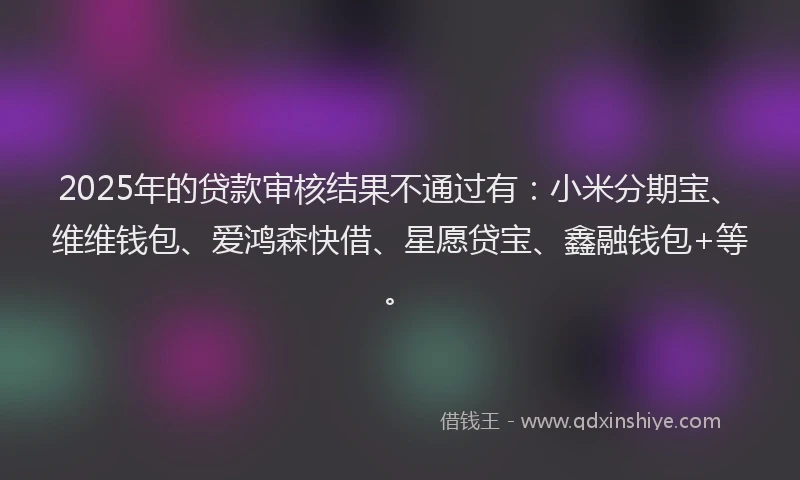 2025年的贷款审核结果不通过有：小米分期宝、维维钱包、爱鸿森快借、星愿贷宝、鑫融钱包+等。
