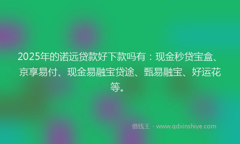 2025年的诺远贷款好下款吗有：现金秒贷宝盒、京享易付、现金易融宝贷途、甄易融宝、好运花等。