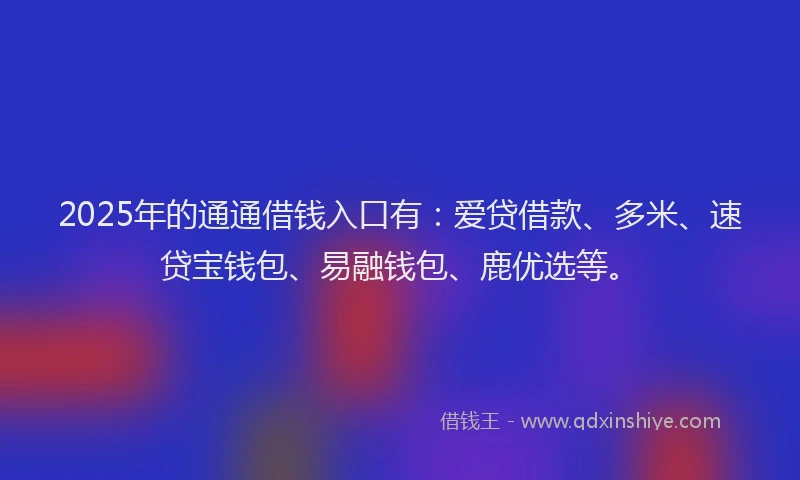 2025年的通通借钱入口有：爱贷借款、多米、速贷宝钱包、易融钱包、鹿优选等。