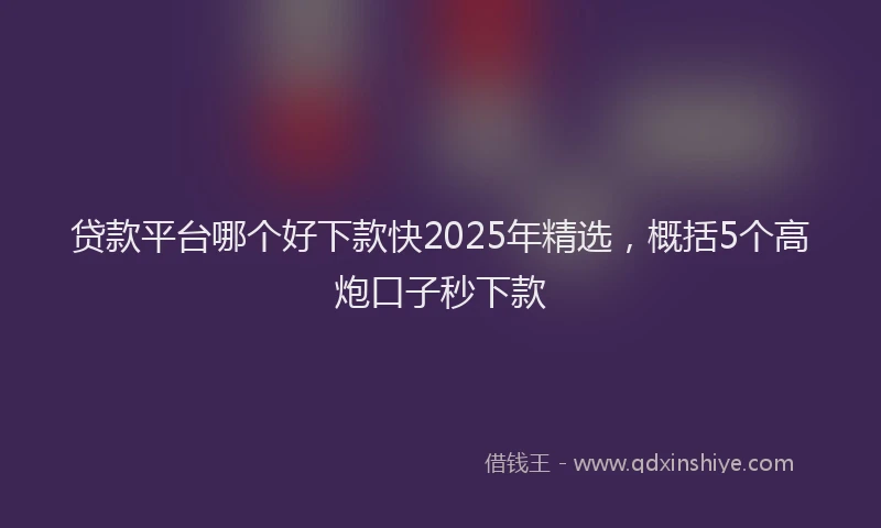 贷款平台哪个好下款快2025年精选，概括5个高炮口子秒下款