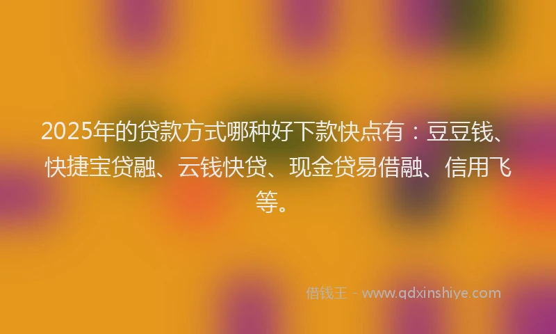 2025年的贷款方式哪种好下款快点有：豆豆钱、快捷宝贷融、云钱快贷、现金贷易借融、信用飞等。