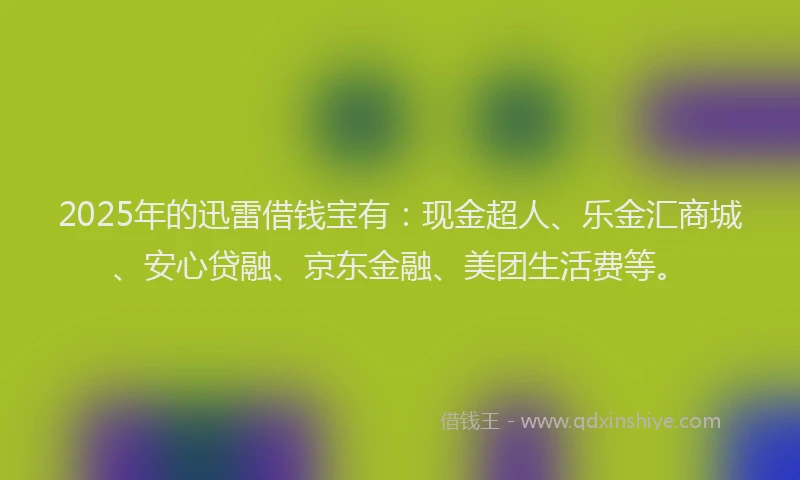 2025年的迅雷借钱宝有：现金超人、乐金汇商城、安心贷融、京东金融、美团生活费等。