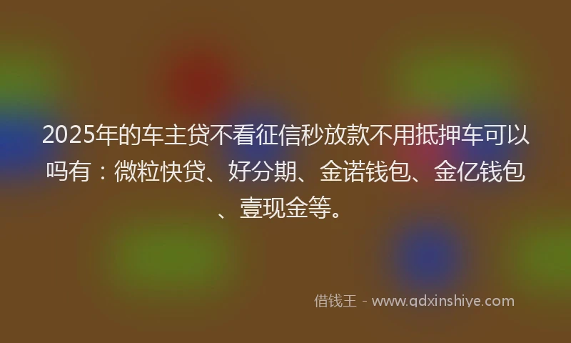 2025年的车主贷不看征信秒放款不用抵押车可以吗有：微粒快贷、好分期、金诺钱包、金亿钱包、壹现金等。