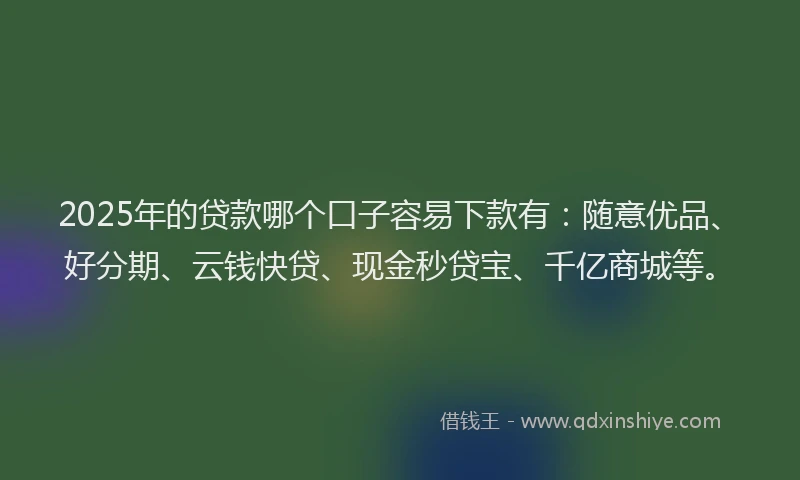 2025年的贷款哪个口子容易下款有：随意优品、好分期、云钱快贷、现金秒贷宝、千亿商城等。