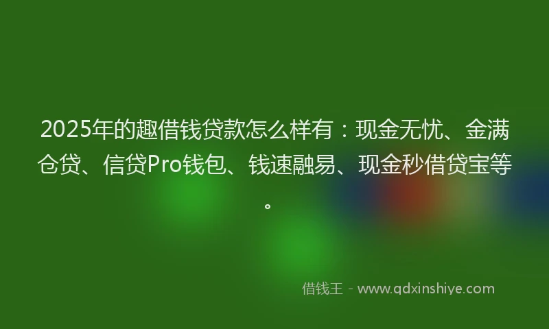 2025年的趣借钱贷款怎么样有：现金无忧、金满仓贷、信贷Pro钱包、钱速融易、现金秒借贷宝等。